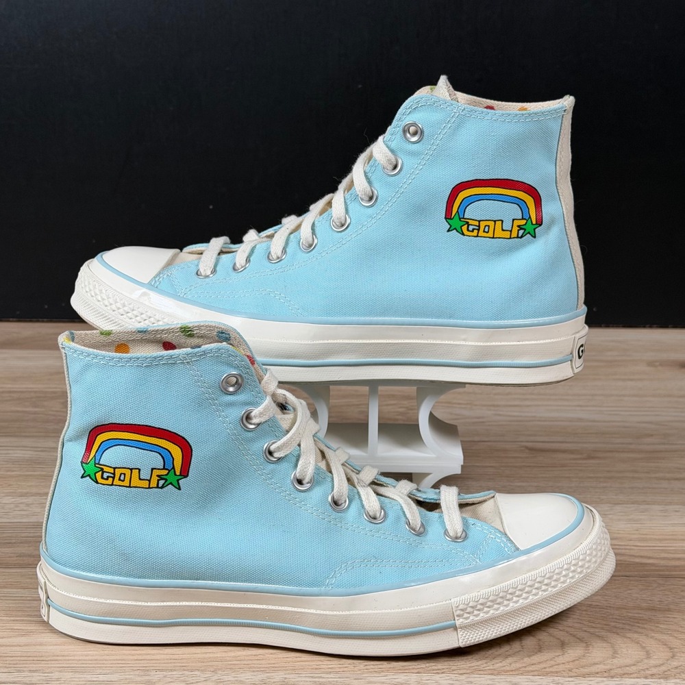 Converse Chuck 70 Hi Golf Wang By You Mens 7.5 Blue Rainbow Polka Dot A04325C